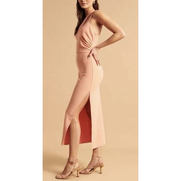 NWT Abercrombie & Fitch Size Medium Tall MT Pink Asymmetrical Midi Dress - Picture 6 of 9